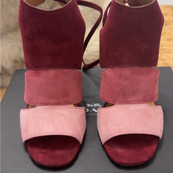 Coach Minetta Burgundy and Pink Heeled Sandals - Picture 3 of 8